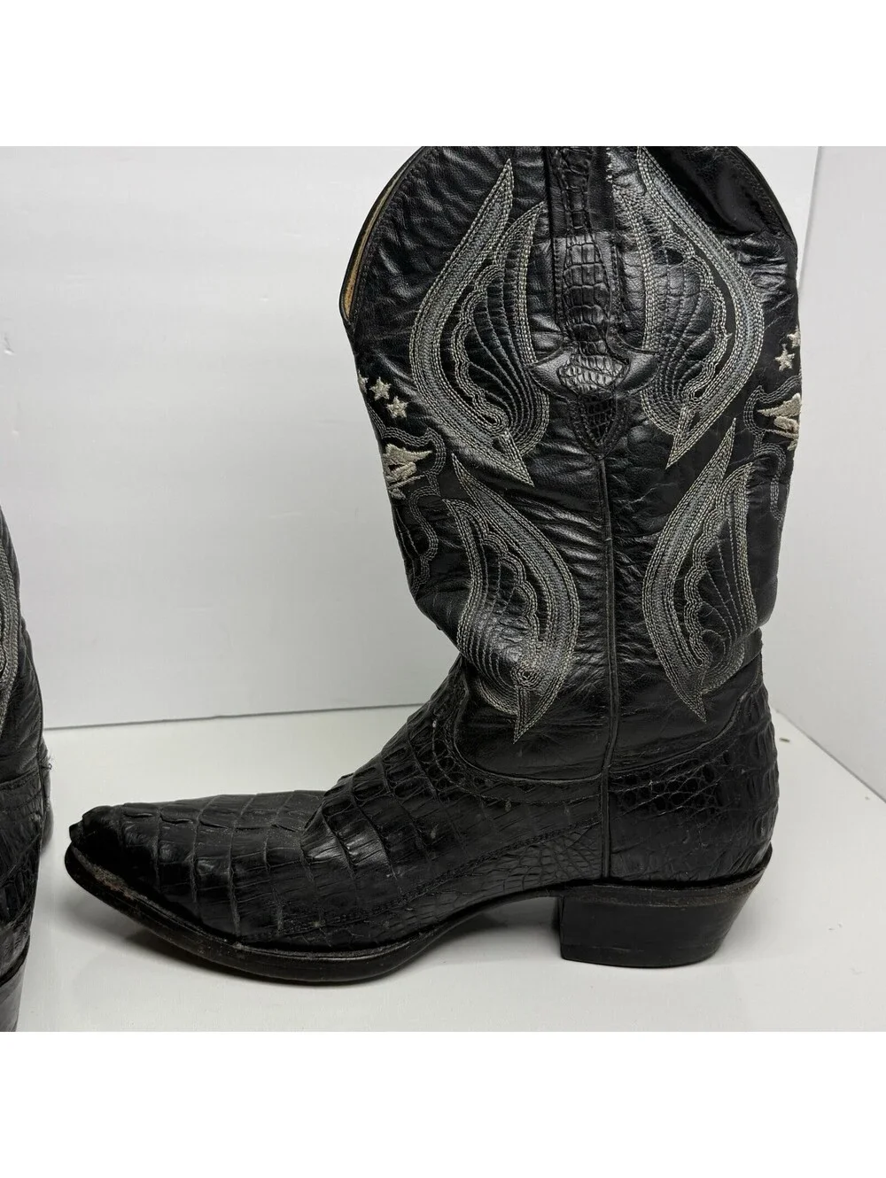El General Mens 8.5 Black Leather Alligator Rodeo Exotic Western Cowboy Boot Vtg